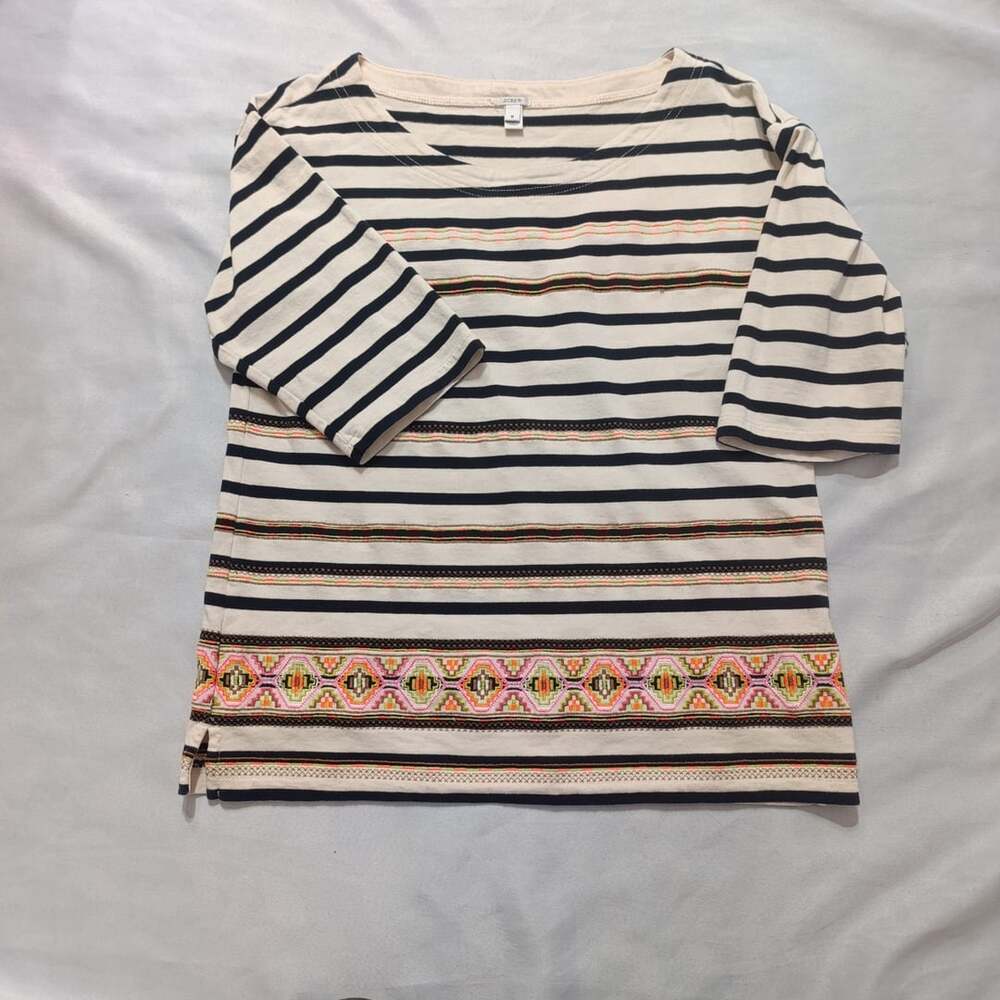 J.Crew Striped Embroidered Top Size M